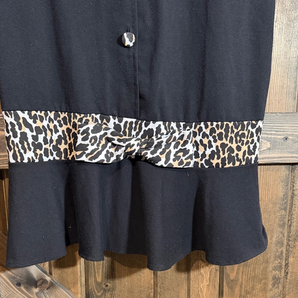 2/35$❤️Black Leopard Trim Dress - Picture 2 of 5
